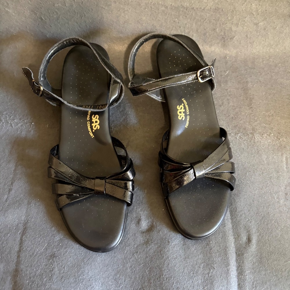 SAS Tripad Comfort Sandals Women 11.5 N Black Patent Leather Bow Cushion Buckle